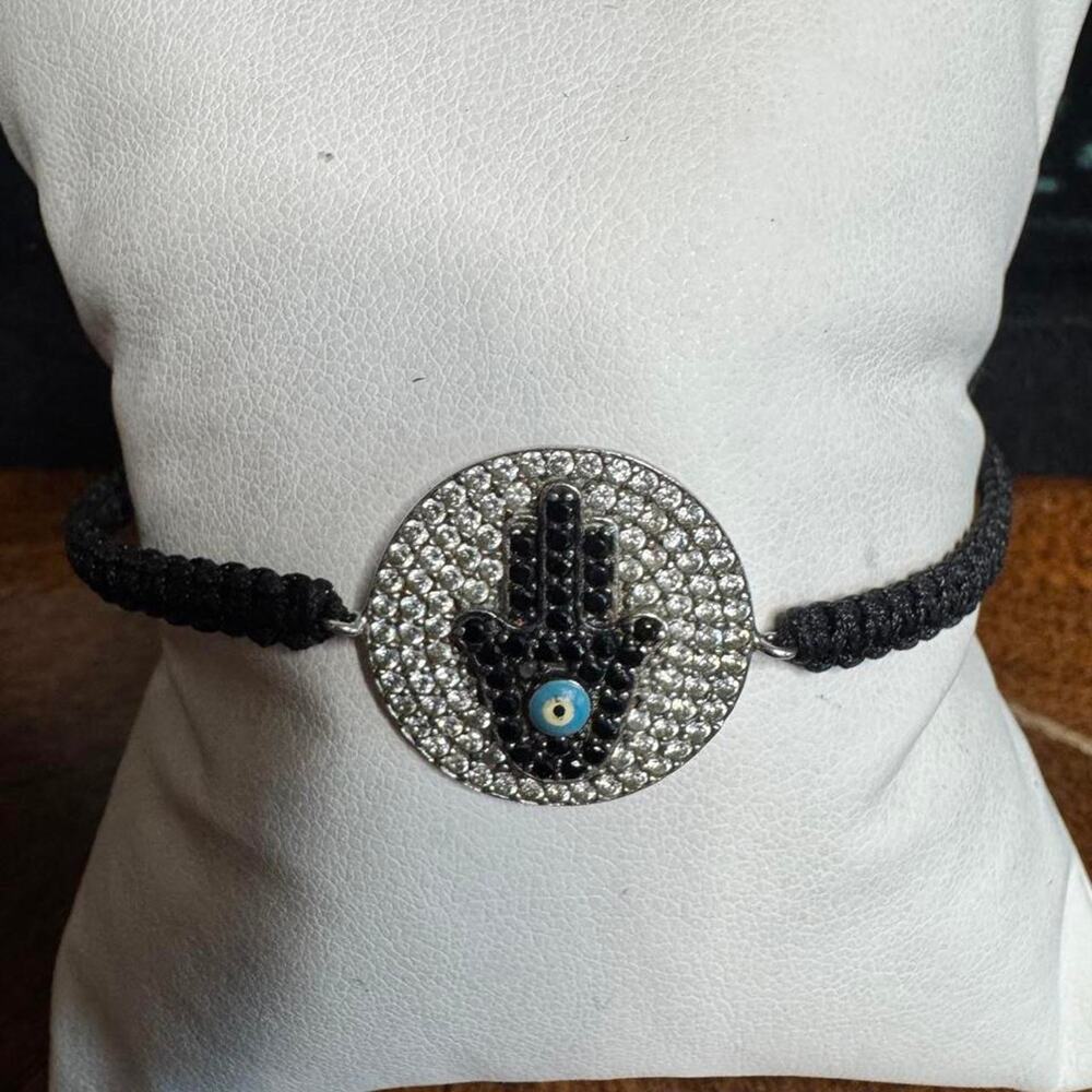 Black silver evil eye protection bracelet (marked 925)